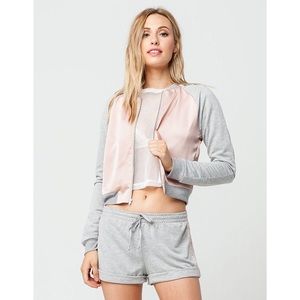 SOCIALITE Pink Gloss Cropped Bomber Jacket
